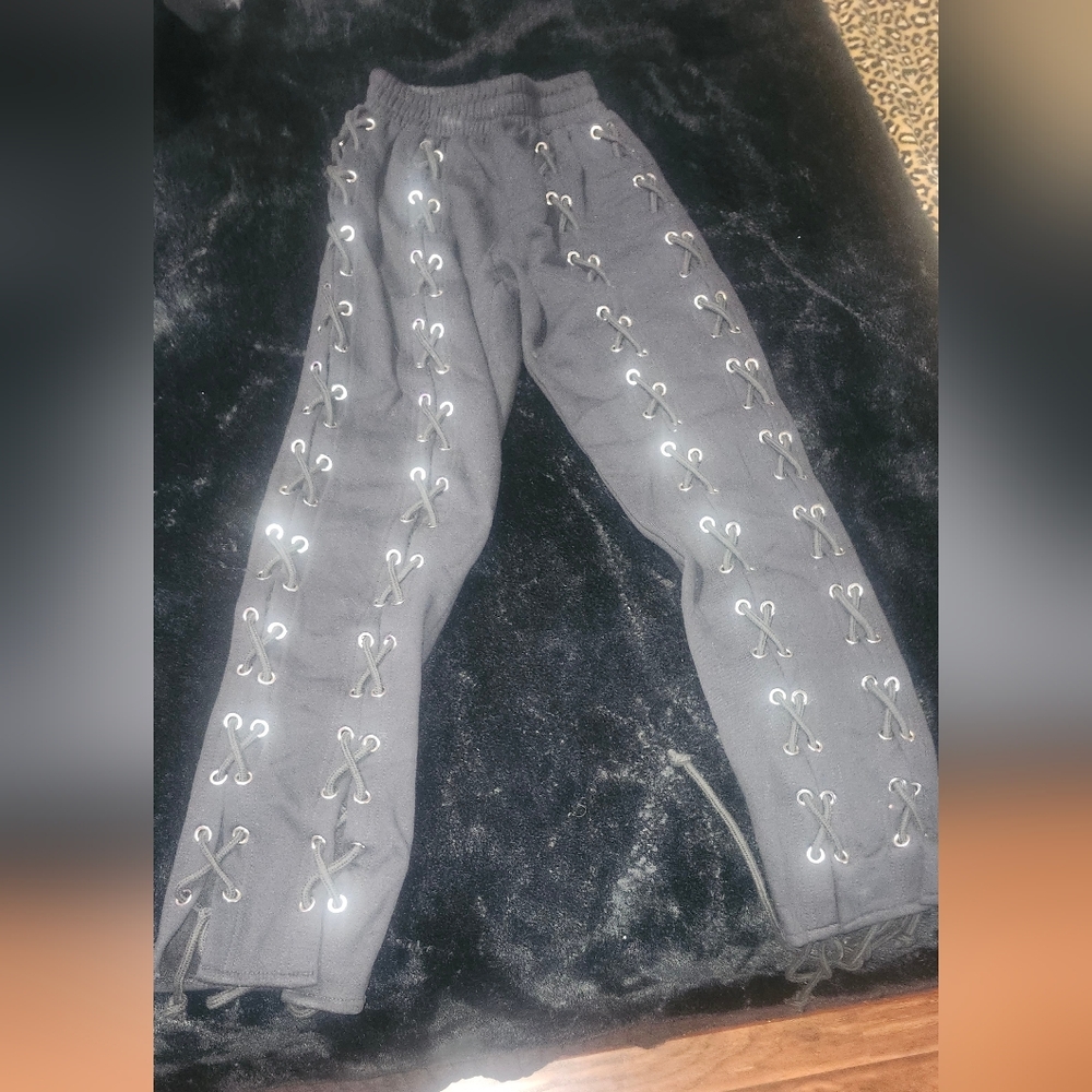 Stylish Gray Lace-Up Straight Leg Pants